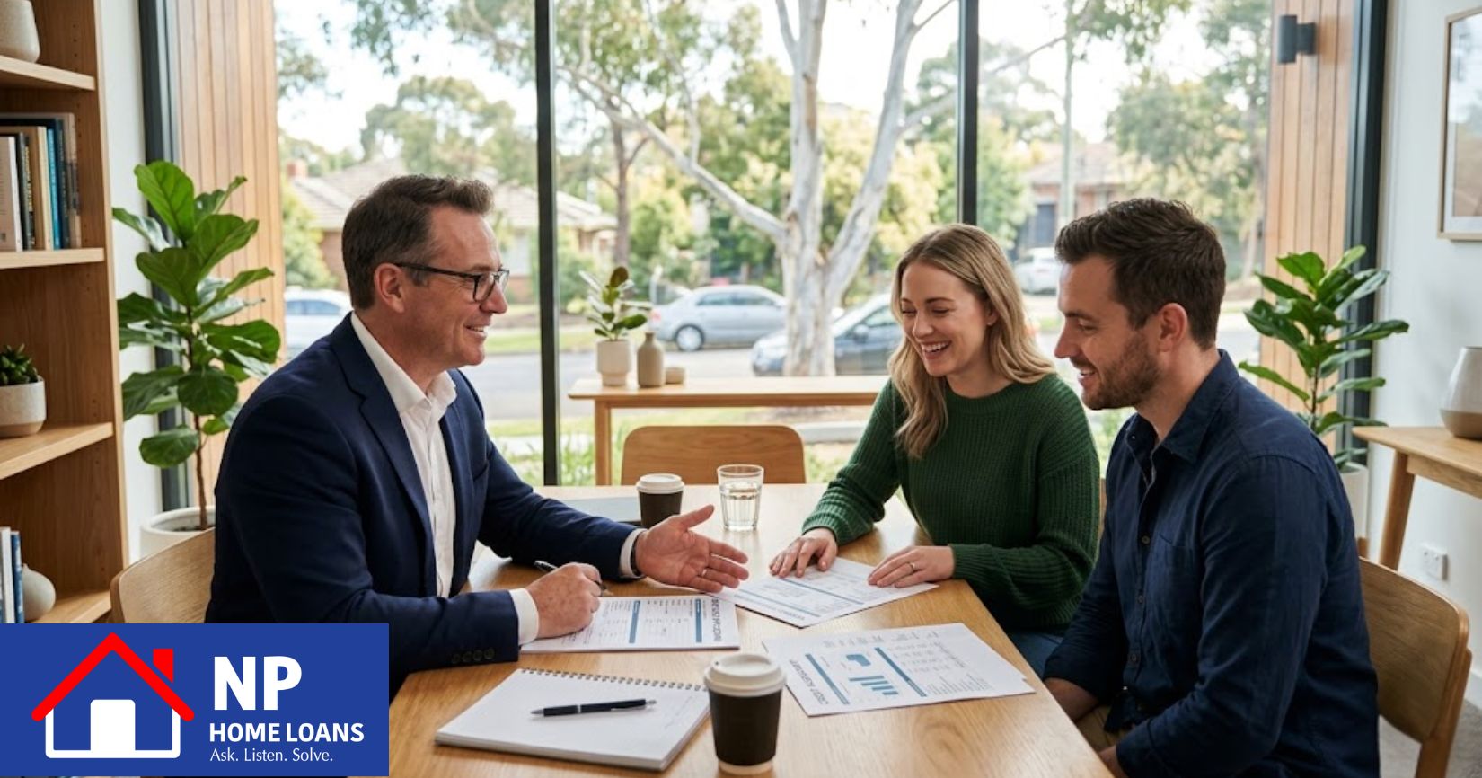 professional home loan specialist in Mt Waverley reviewing property documents and explaining credit assessment criteria to a local Melbourne couple